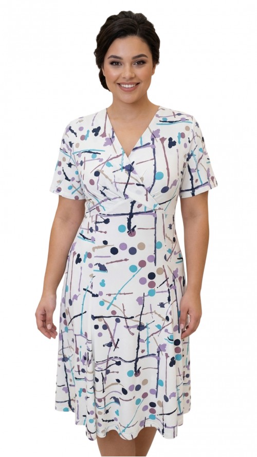Angéla ruha világos színű pettyes